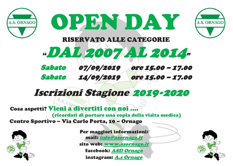 Open Day 2019 - Categorie dal 2007 al 2014 - Stagione 2019-2020